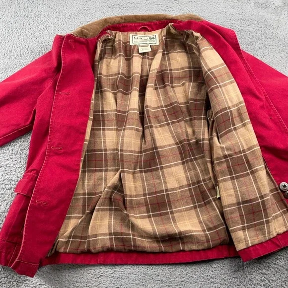 LL Bean Jacket Womens Large Red Adirondack Barn Chore Field Coat Flannel Lined - Picture 4 of 10